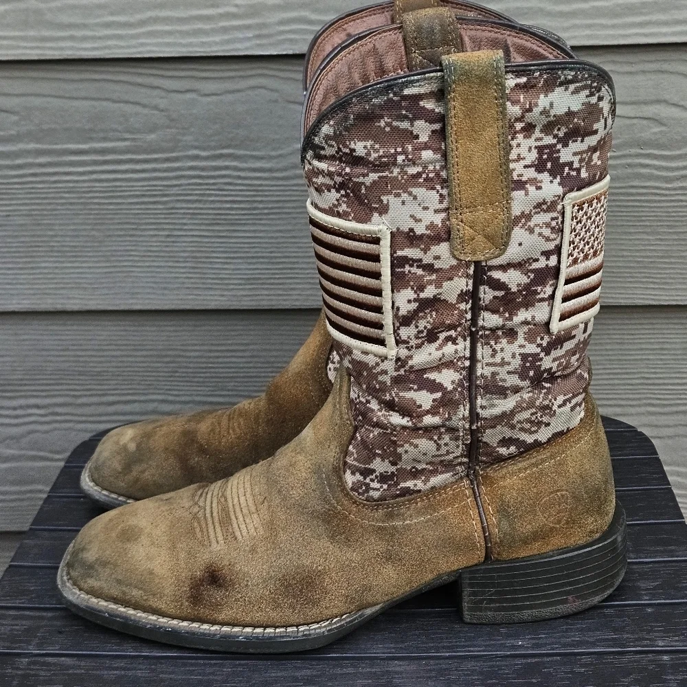 Ariat Sport Patriot Western Boot Mocha/Sand Camo Brown Cowboy Flag Mens 8.5 D
